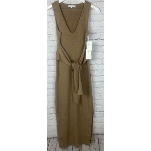 NWT GOOD AMERICAN Womens' Taupe Ribbed Sleeveless Sweater Dress Size 3 $149.